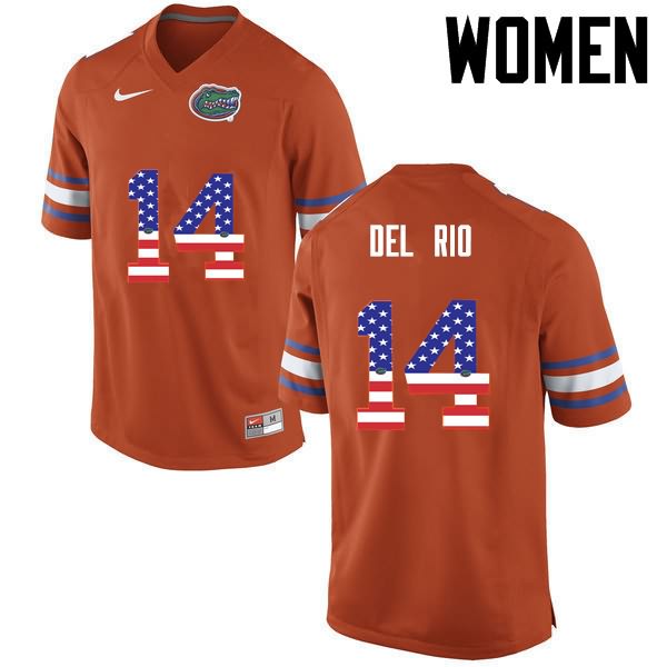 Women's NCAA Florida Gators Luke Del Rio #14 Stitched Authentic USA Flag Fashion Nike Orange College Football Jersey EAP1765ZB